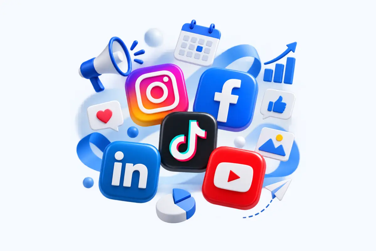 Creación y gestión de redes sociales para empresas en Instagram, Facebook, TikTok, LinkedIn y YouTube