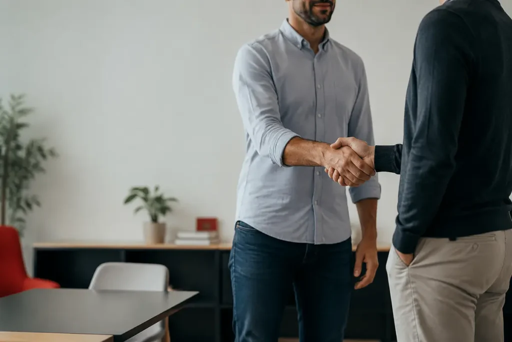 Dos profesionales estrechándose la mano tras alcanzar un acuerdo